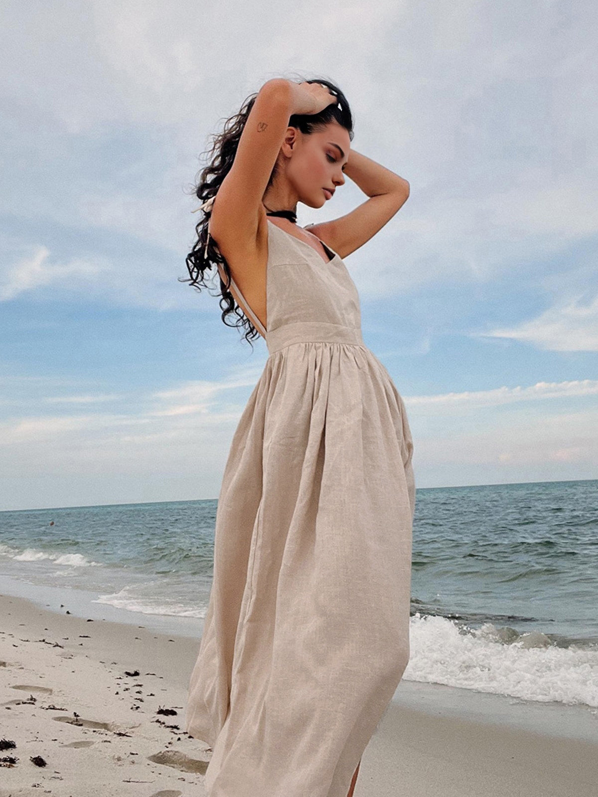 Cotton & Linen Backless Long Dress Shine Aura