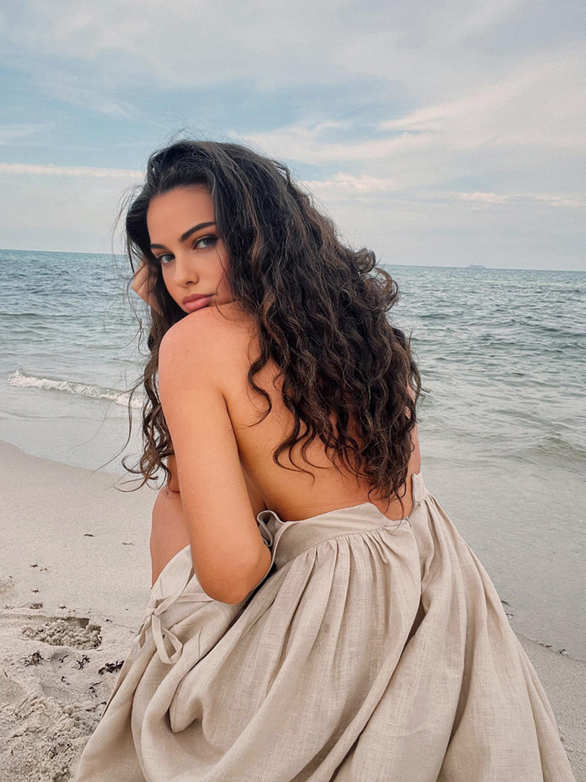 Cotton & Linen Backless Long Dress Shine Aura