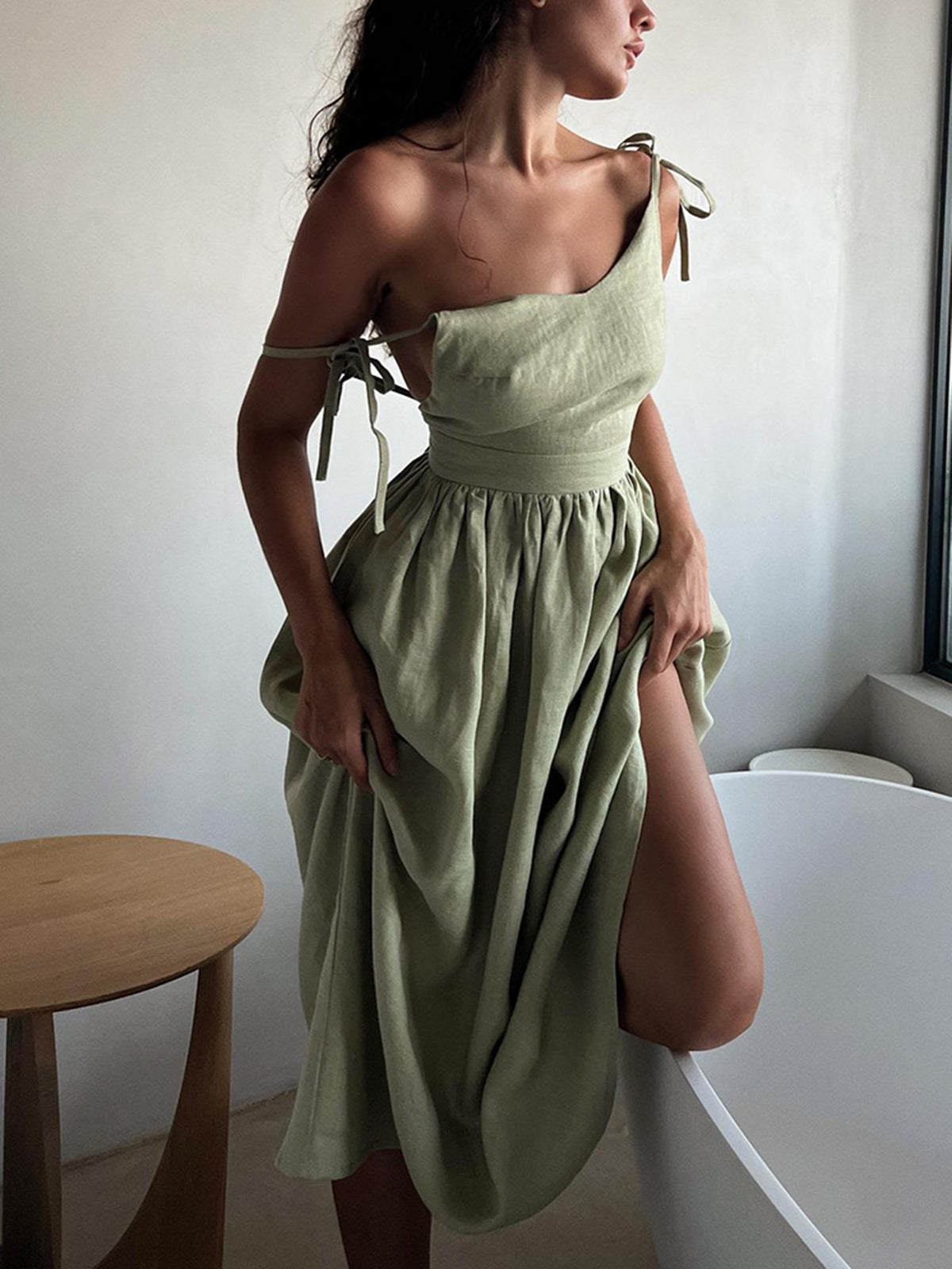 Cotton & Linen Backless Long Dress Shine Aura