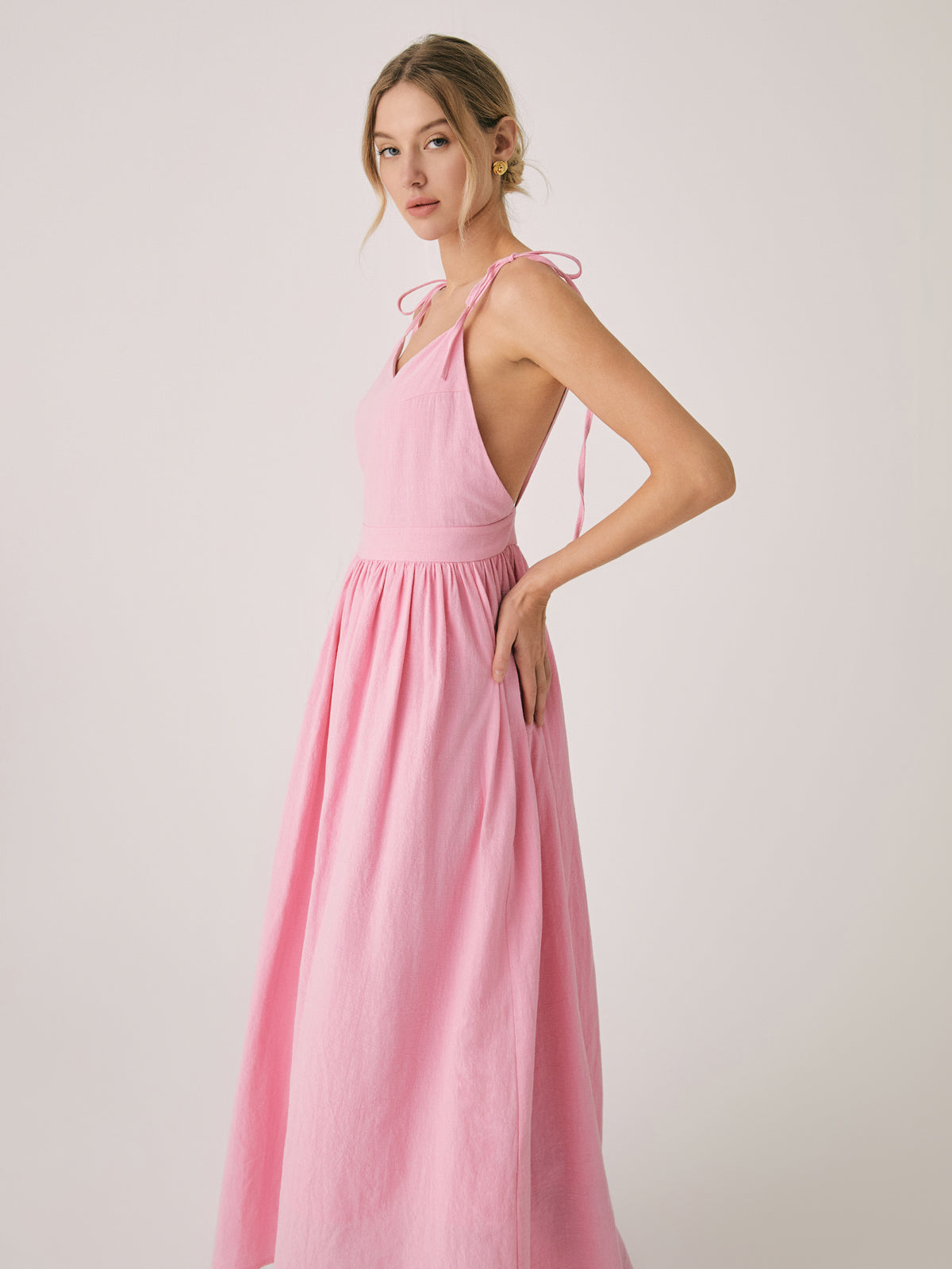 Cotton & Linen Backless Long Dress Shine Aura