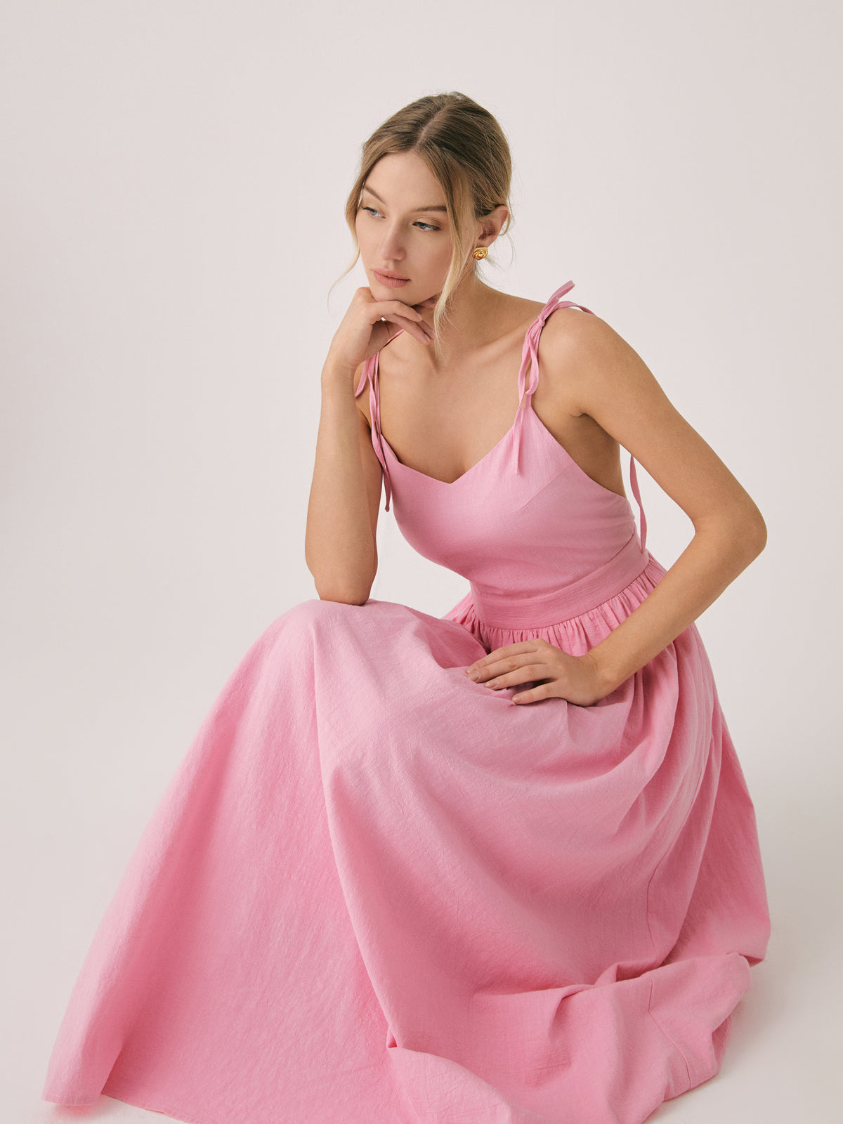 Cotton & Linen Backless Long Dress Shine Aura