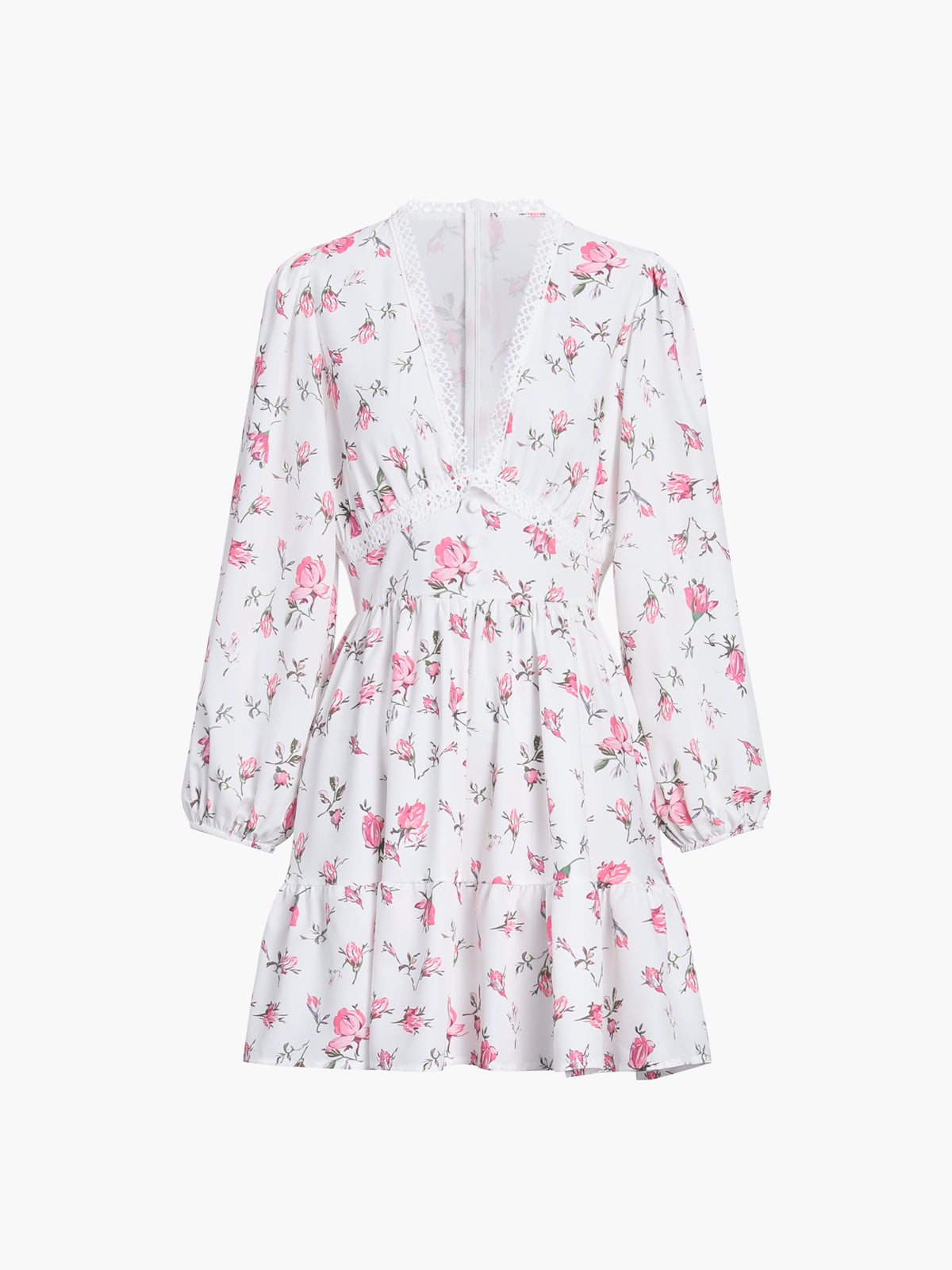 Çok Çiçekli Dantel Süslemeli Kısa Elbise Shine Aura