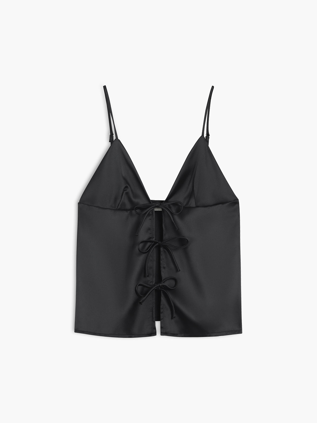 Chic Bow Satin Adjustable Straps Cami Top Shine Aura
