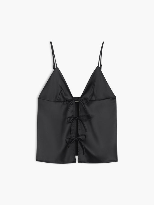 Chic Bow Satin Adjustable Straps Cami Top Shine Aura