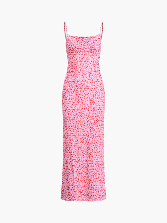 Summer Crush Çiçek Desenli Sırtı Açık Cami Uzun Elbise