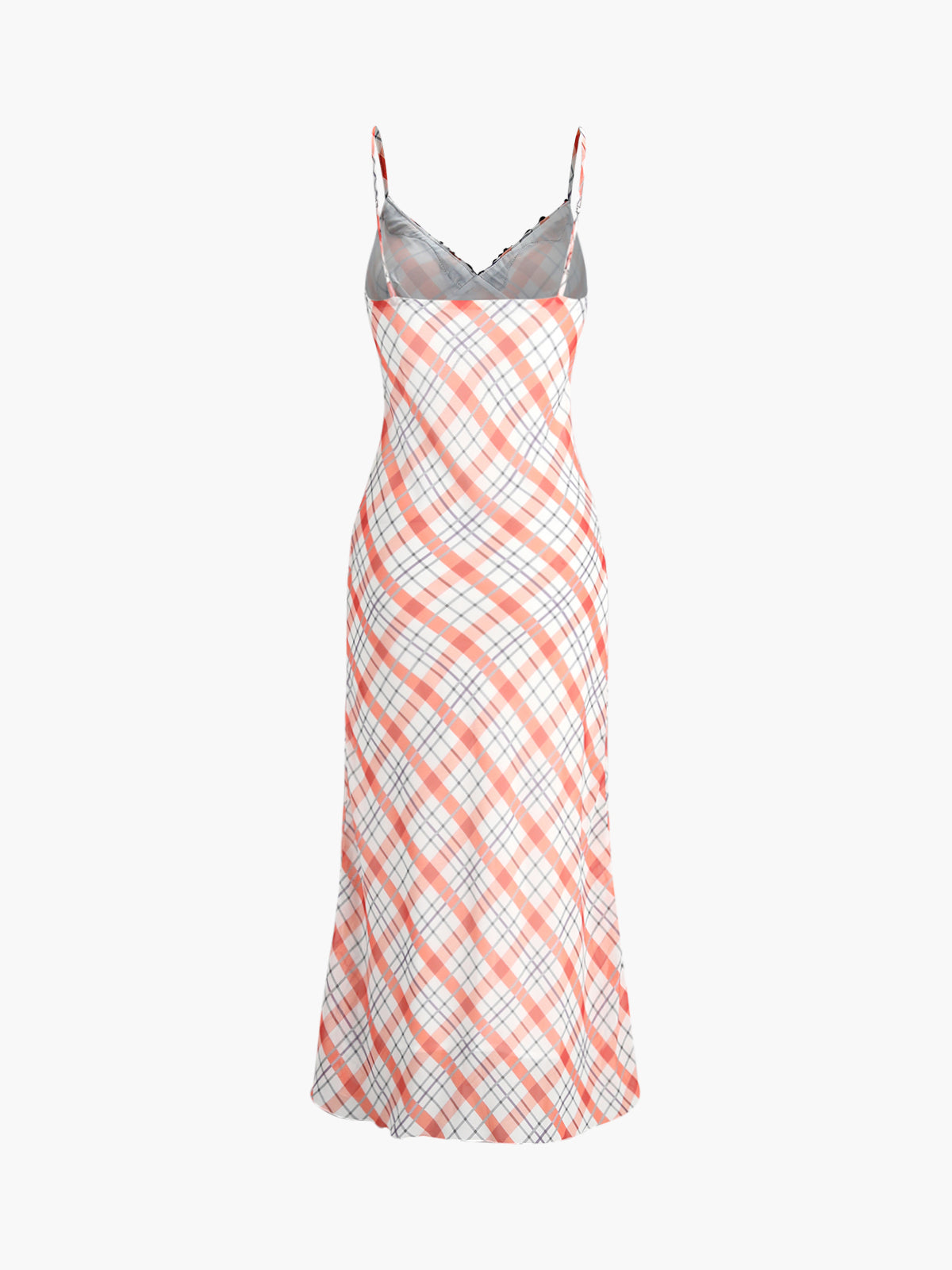 Plaid Print Lace Trim Long Dress Shine Aura