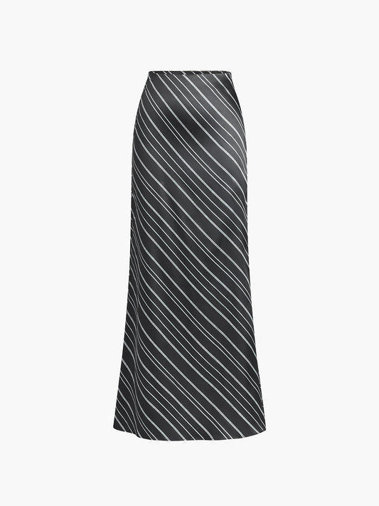 Line Texture Side Zipper Maxi Skirt Shine Aura