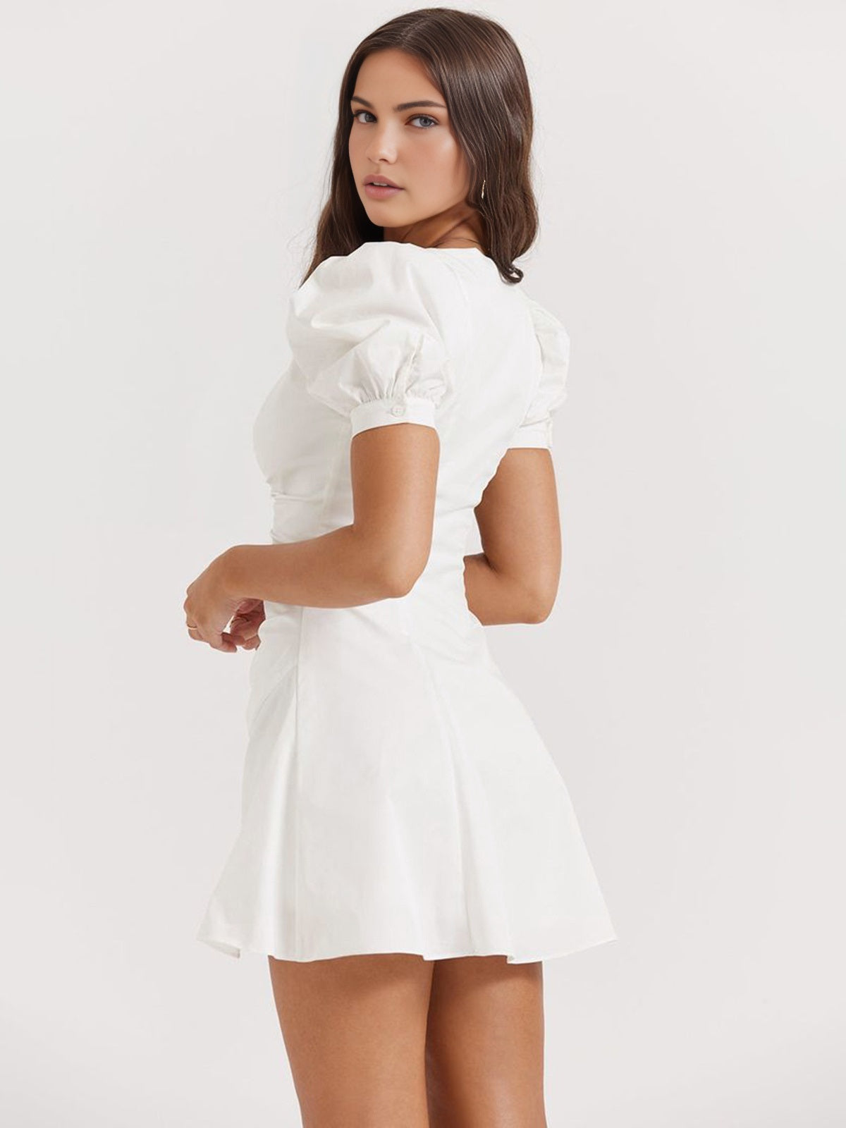 Puff Sleeve Short Shirt Dress 