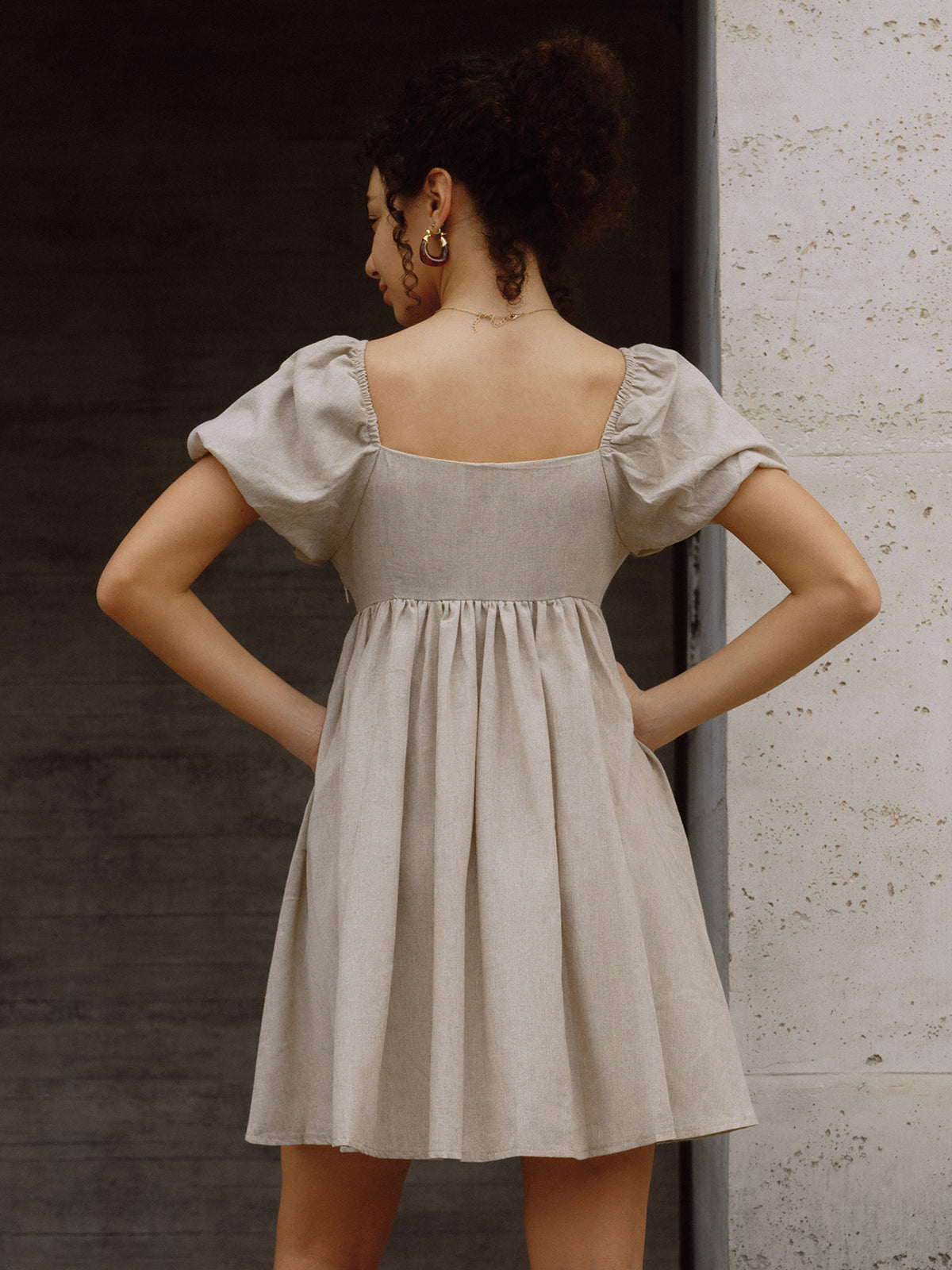 Pamuklu Puf Kollu Kısa Elbise Shine Aura