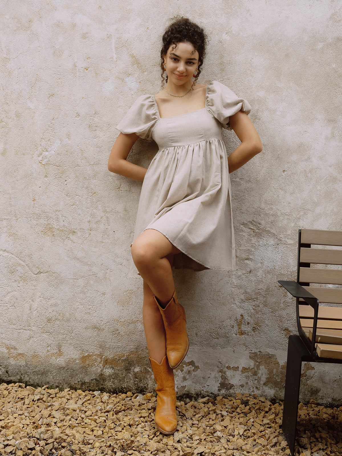 Pamuklu Puf Kollu Kısa Elbise Shine Aura