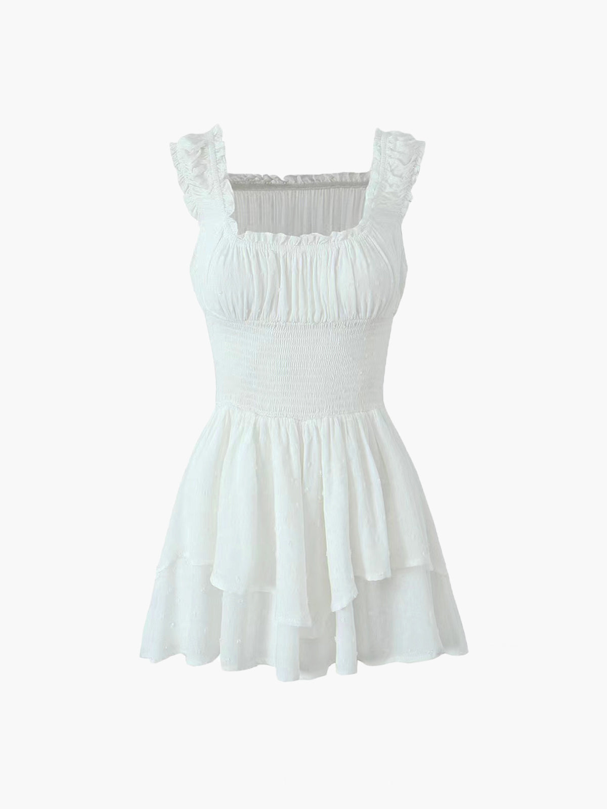 Marul Kesimli Büzgülü Bel Katmanlı Kısa Elbise Shine Aura