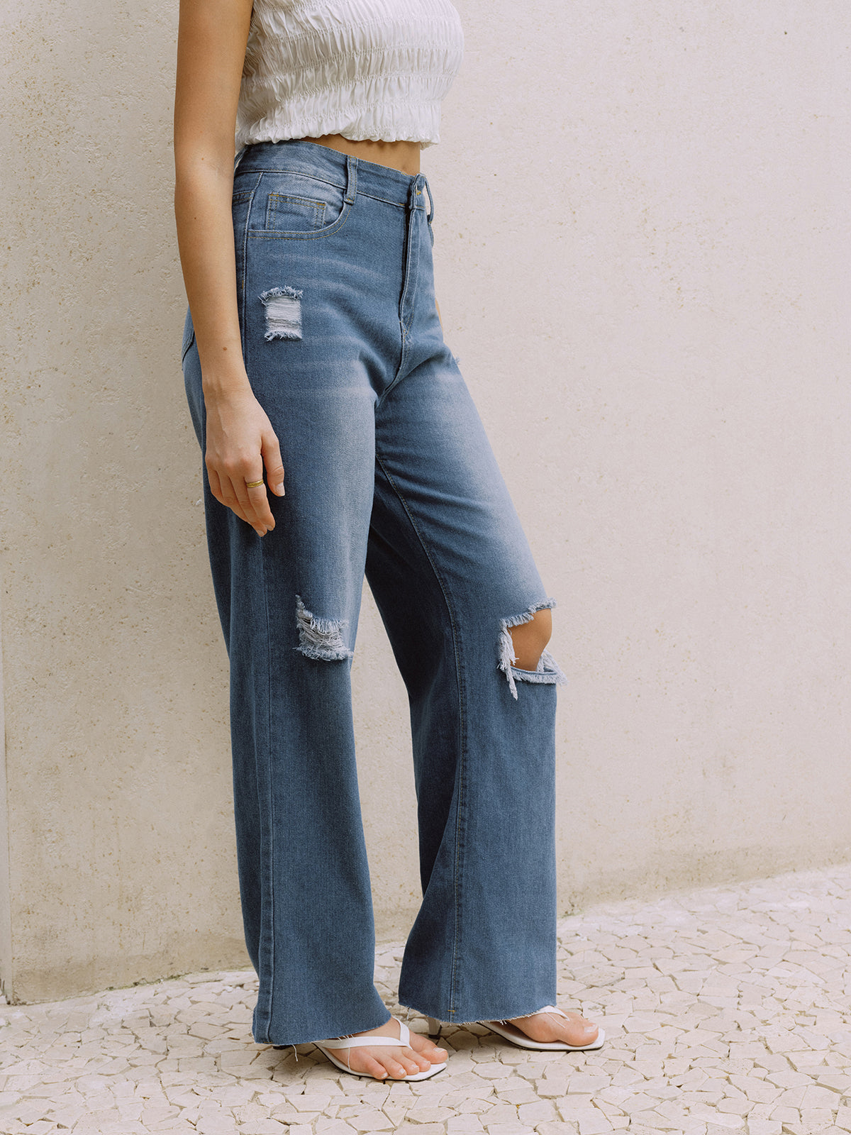 Yırtık Cepli Denim Kot Shine Aura