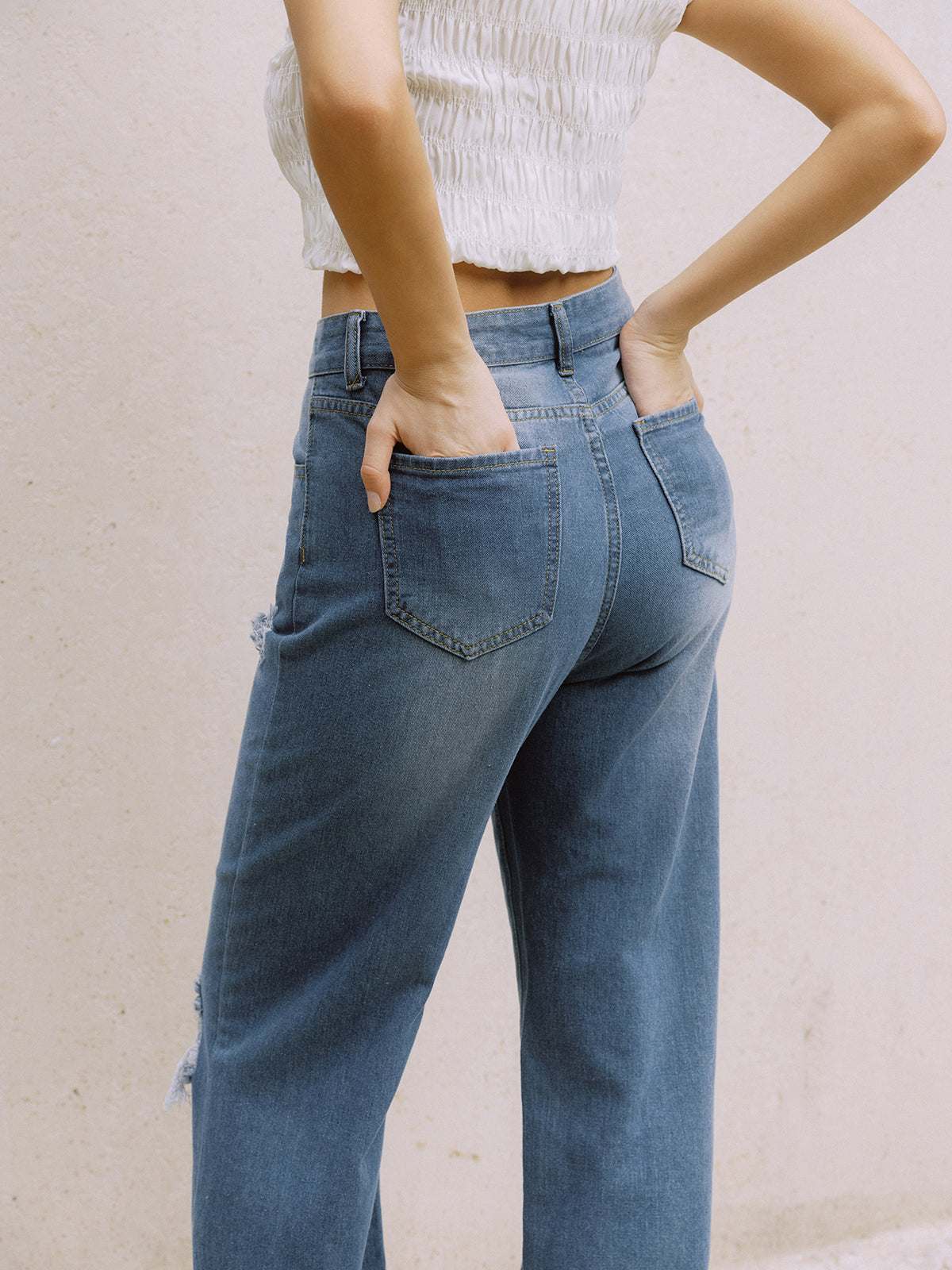 Yırtık Cepli Denim Kot Shine Aura