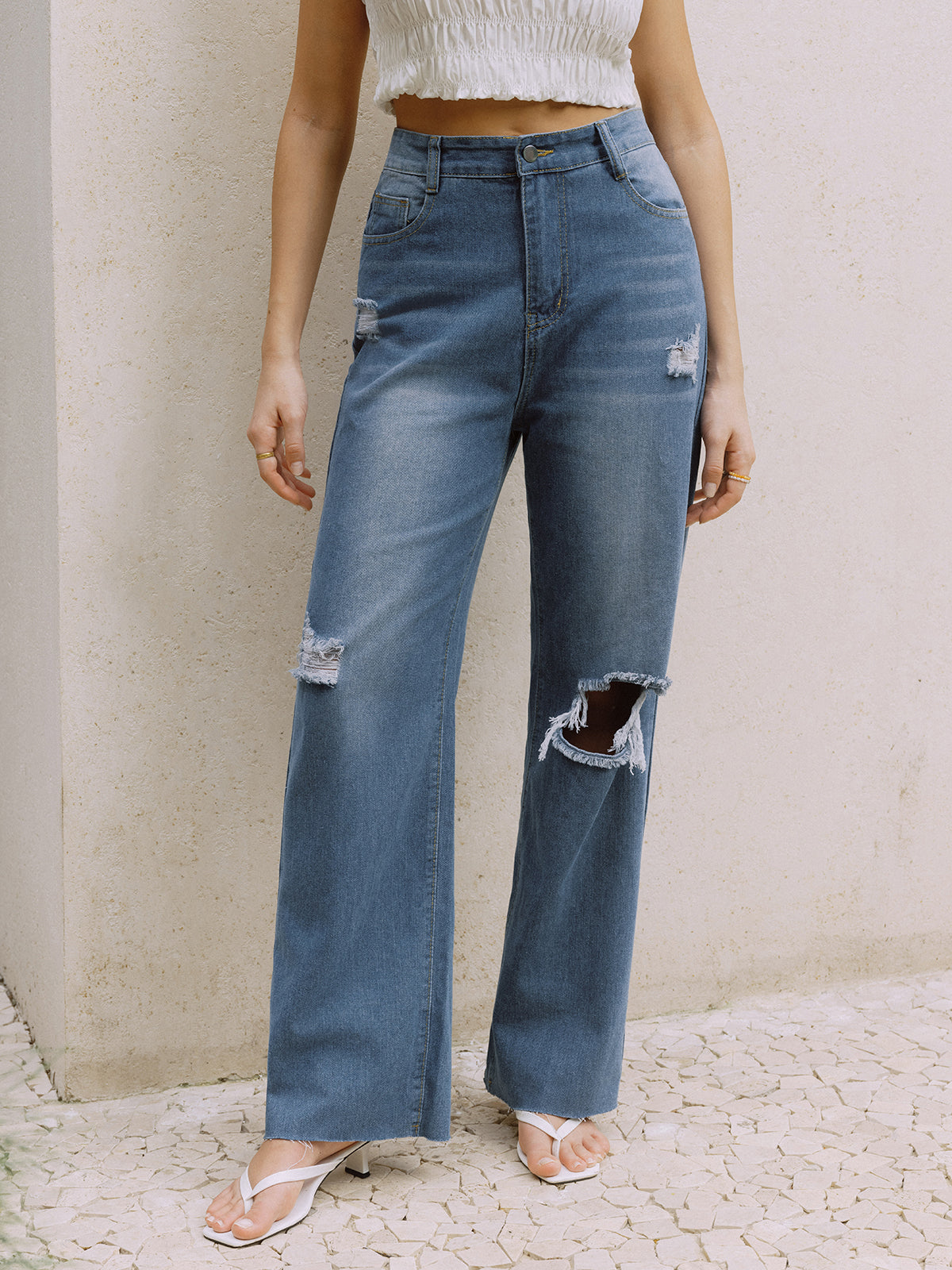 Yırtık Cepli Denim Kot Shine Aura