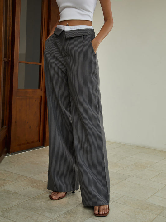 Pinstripe Pockets Pants Shine Aura