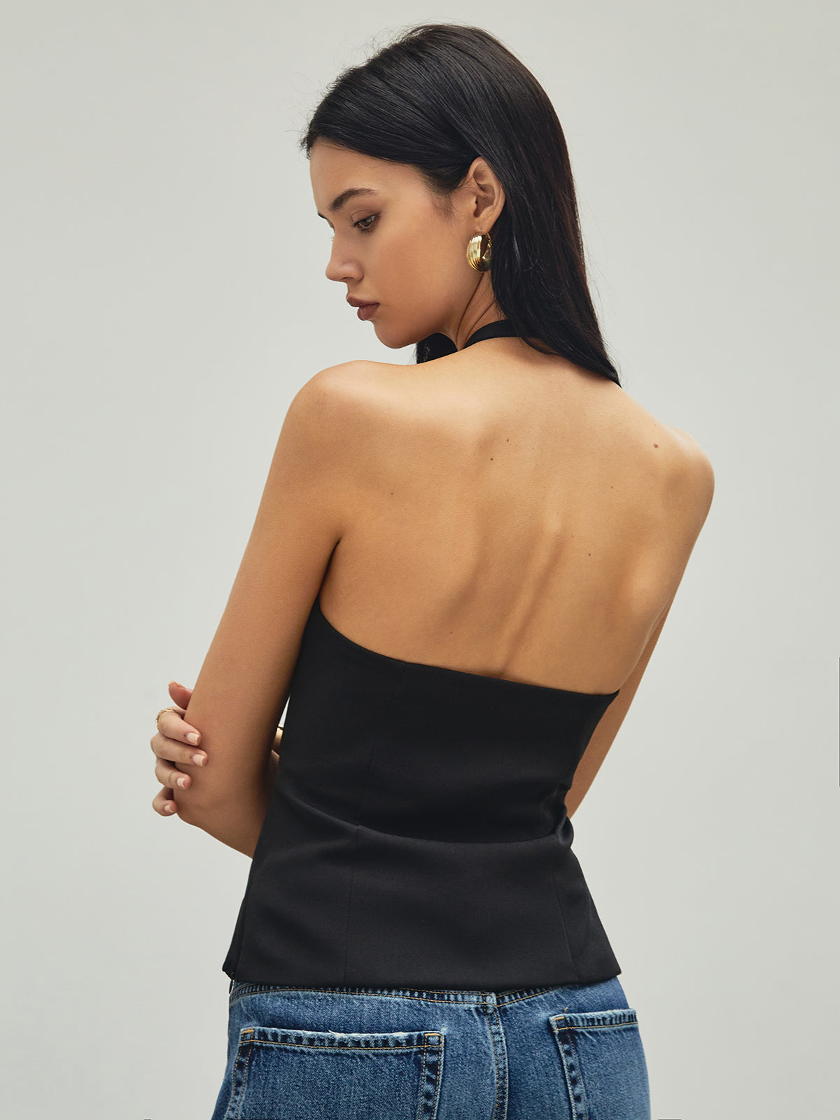 Taşlı Fiyonk Dekorlu Boyundan Bağlamalı Tank Top Shine Aura