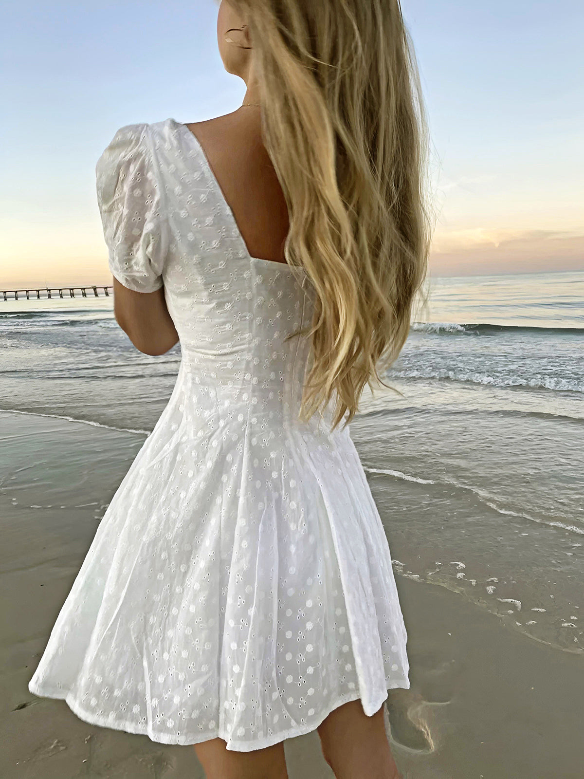 Puantiyeli Büzgülü Bağcıklı Kısa Elbise Shine Aura