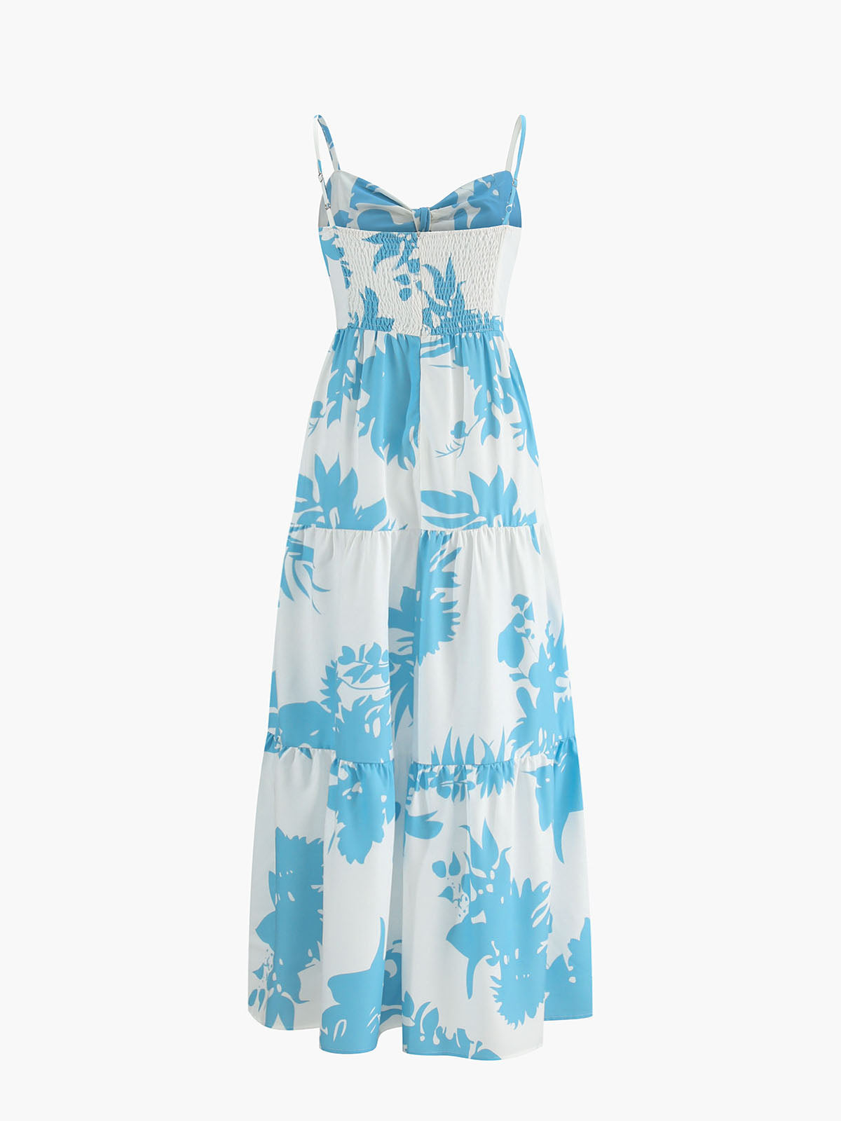 Askılı Çiçek Desenli Düğümlü Dökümlü Uzun Sundress Shine Aura