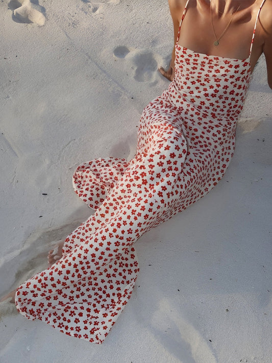Askılı Çiçek Desenli Çapraz Dökümlü Uzun Sundress Shine Aura
