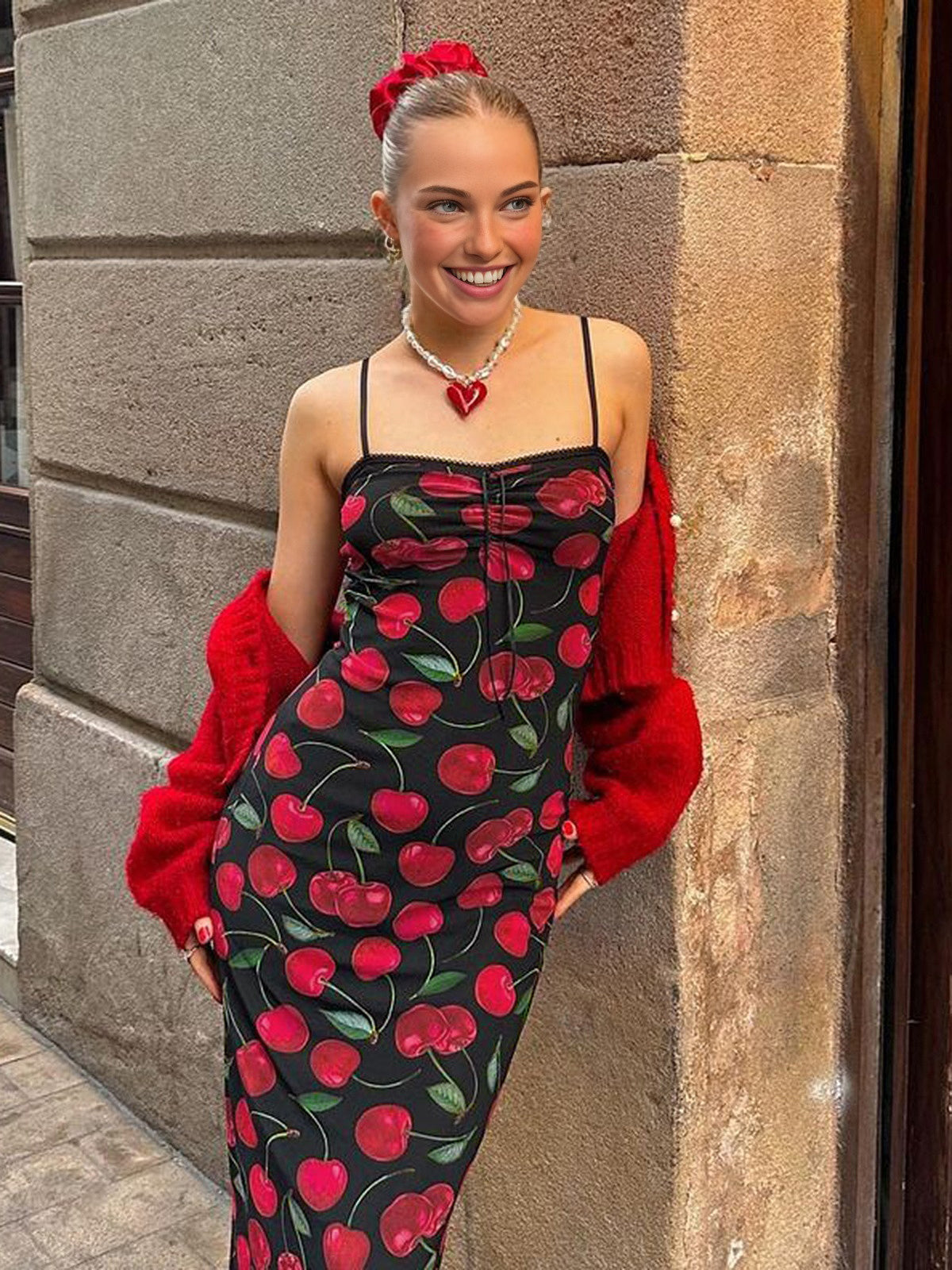 Semi-Transparent Floral Cami Long Dress Shine Aura