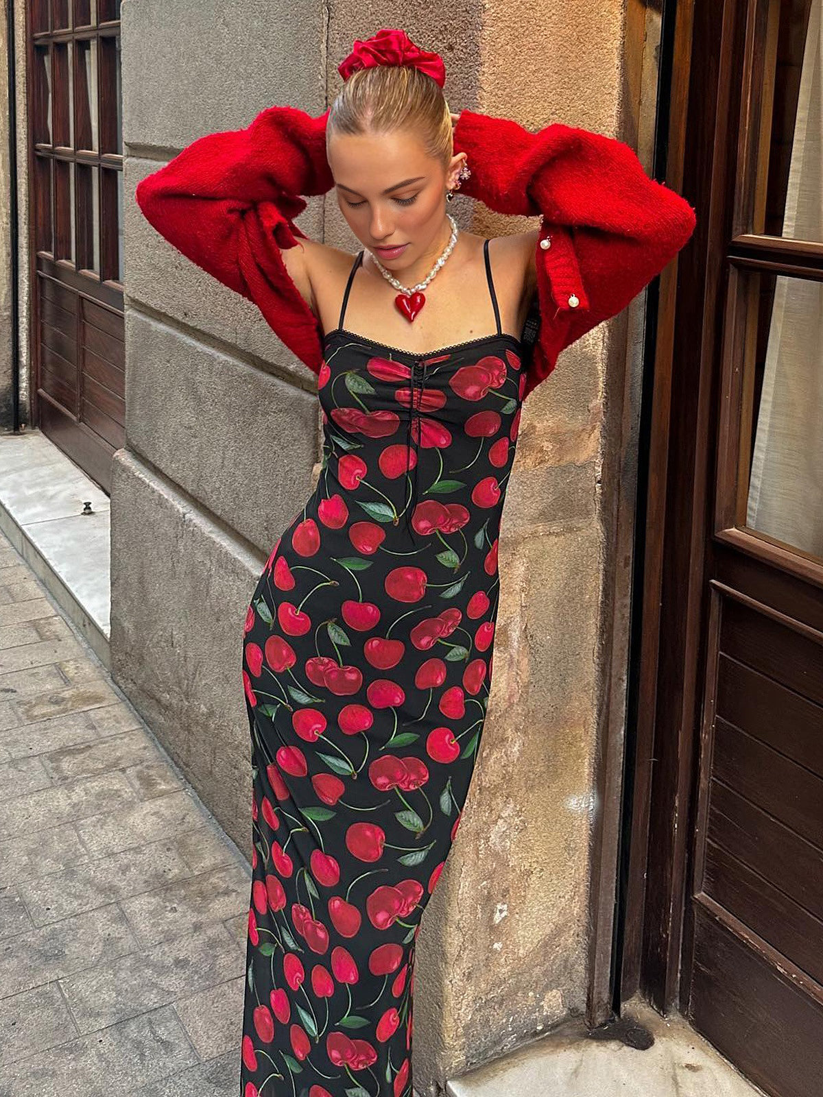 Semi-Transparent Floral Cami Long Dress Shine Aura