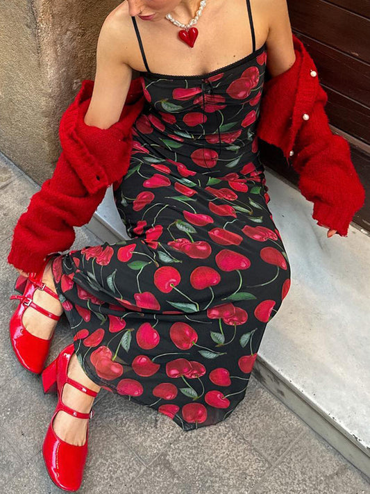 Semi-Transparent Floral Cami Long Dress Shine Aura