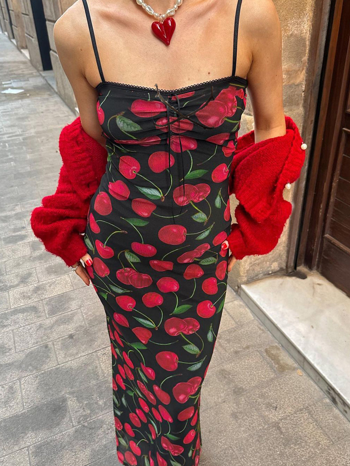 Semi-Transparent Floral Cami Long Dress Shine Aura