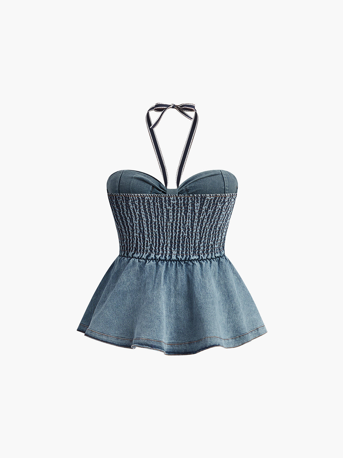 Denim Halter Pileli Atlet Shine Aura