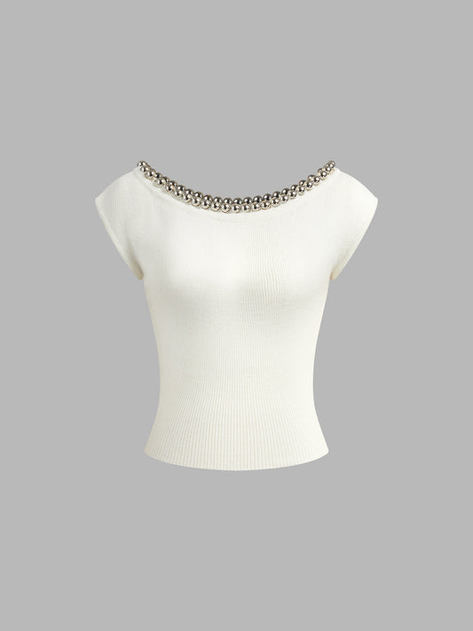 Solid Metal Top Süslemeli Örgü Üst