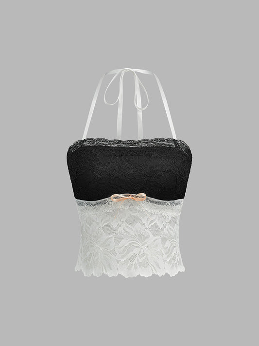 Colorblock Dantel Halter Atlet Shine Aura