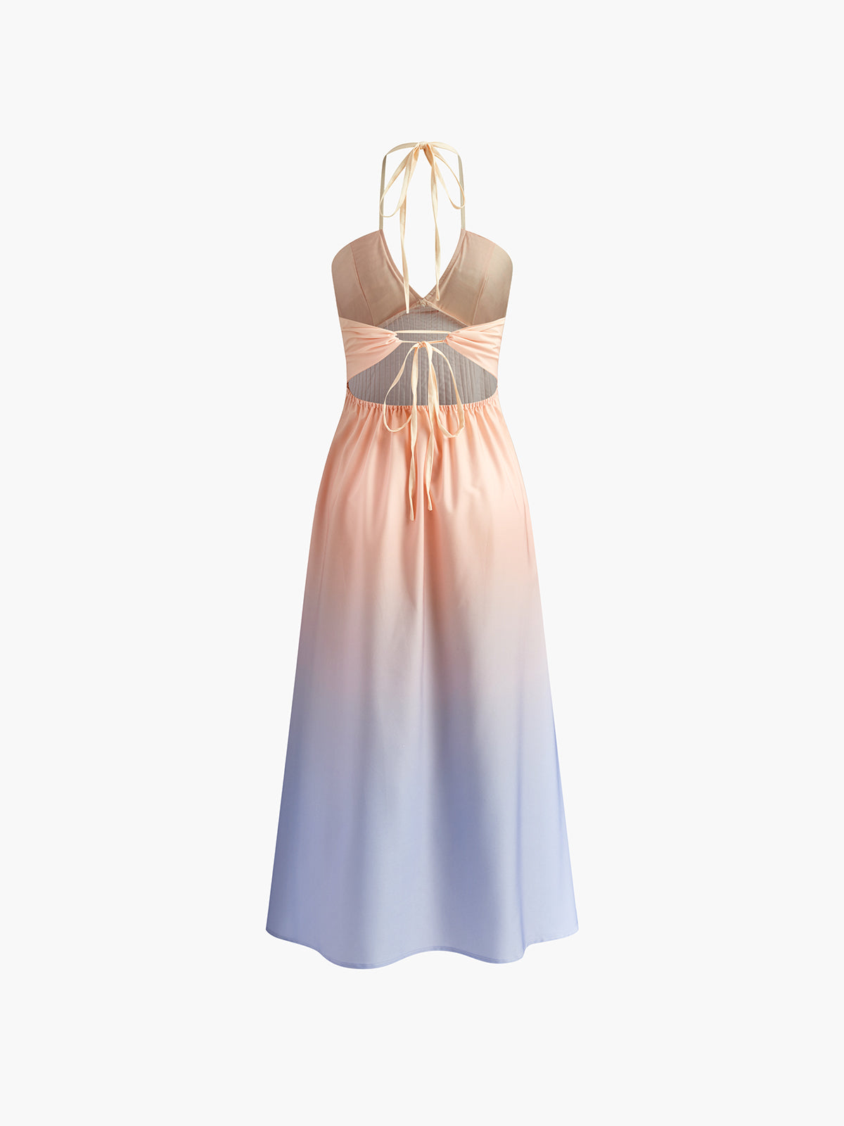 Pileli V Yaka Degrade Halter Elbise Shine Aura