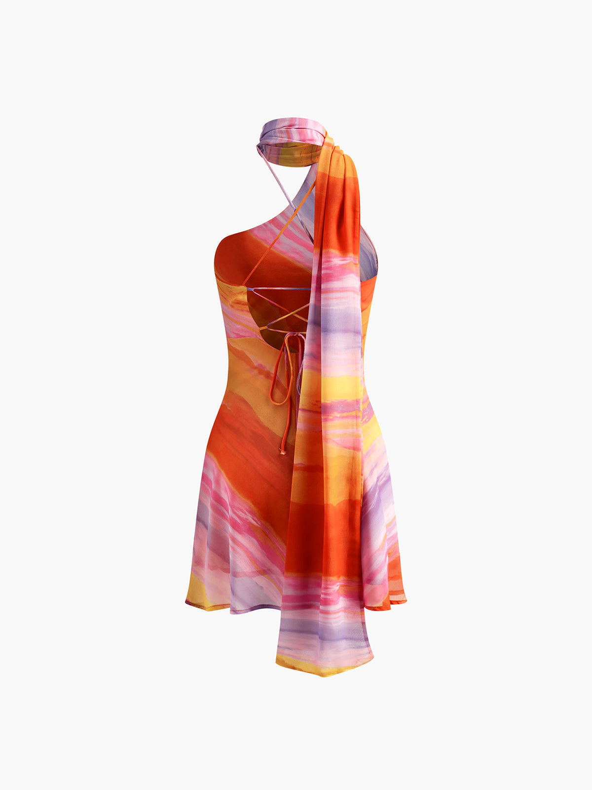 Halter Sırt Dekolteli Batik Kısa Elbise Shine Aura