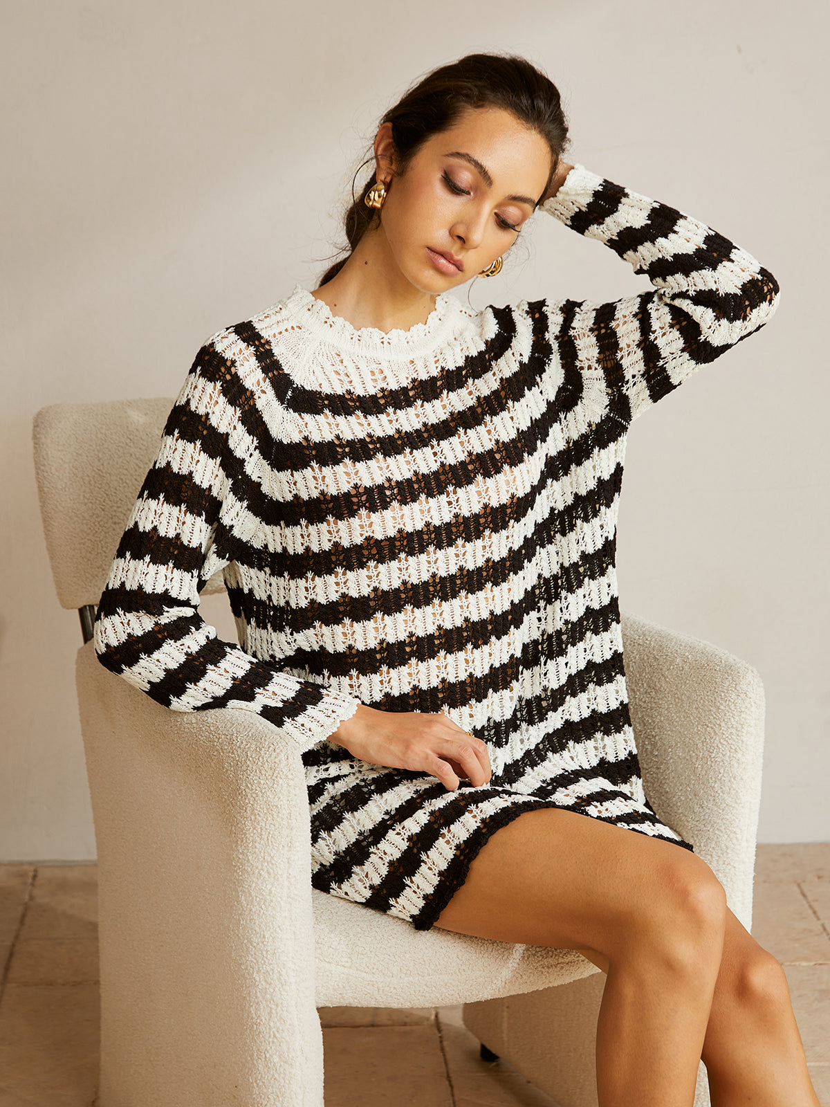 Çizgili Marul Detaylı Boş Sweatshirt Shine Aura