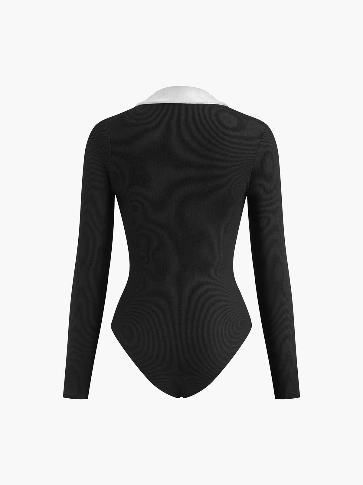 Kontrast Biye V Yaka Uzun Kollu Bodysuit Shine Aura