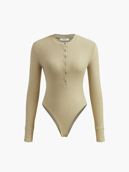 Nervürlü Düğmeli Bodysuit Shine Aura