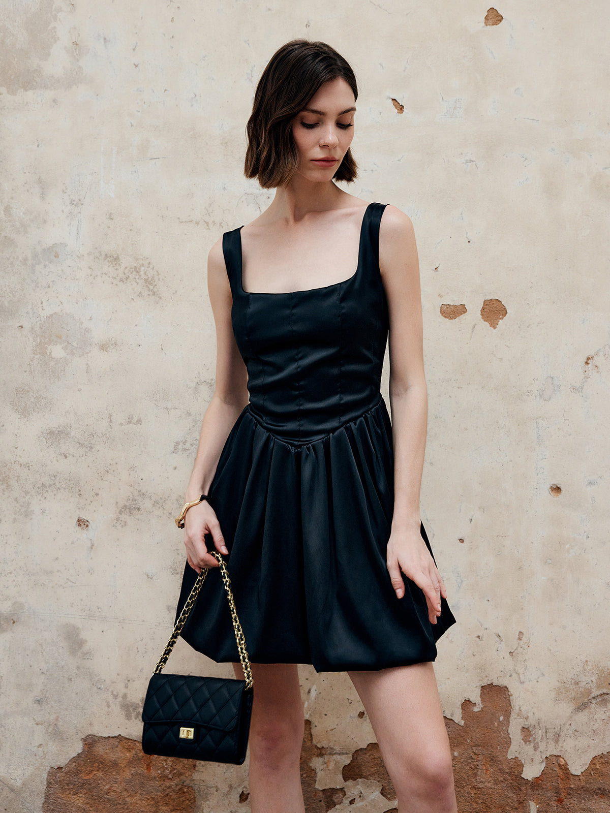 Pileli Dantelli Tank Kısa Elbise Shine Aura