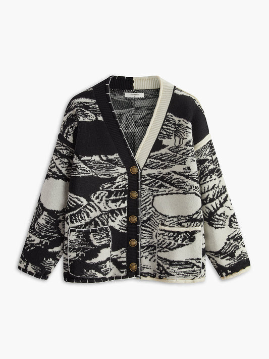 Vintage Printed Oversize Knit Outwear Shine Aura