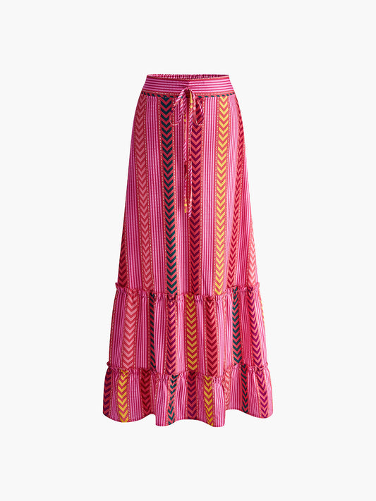 Boho Baskılı İpli Fırfırlı Etek Shine Aura