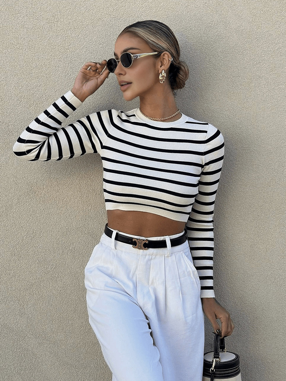 Şeritli Kısa Bodycon Triko Üst