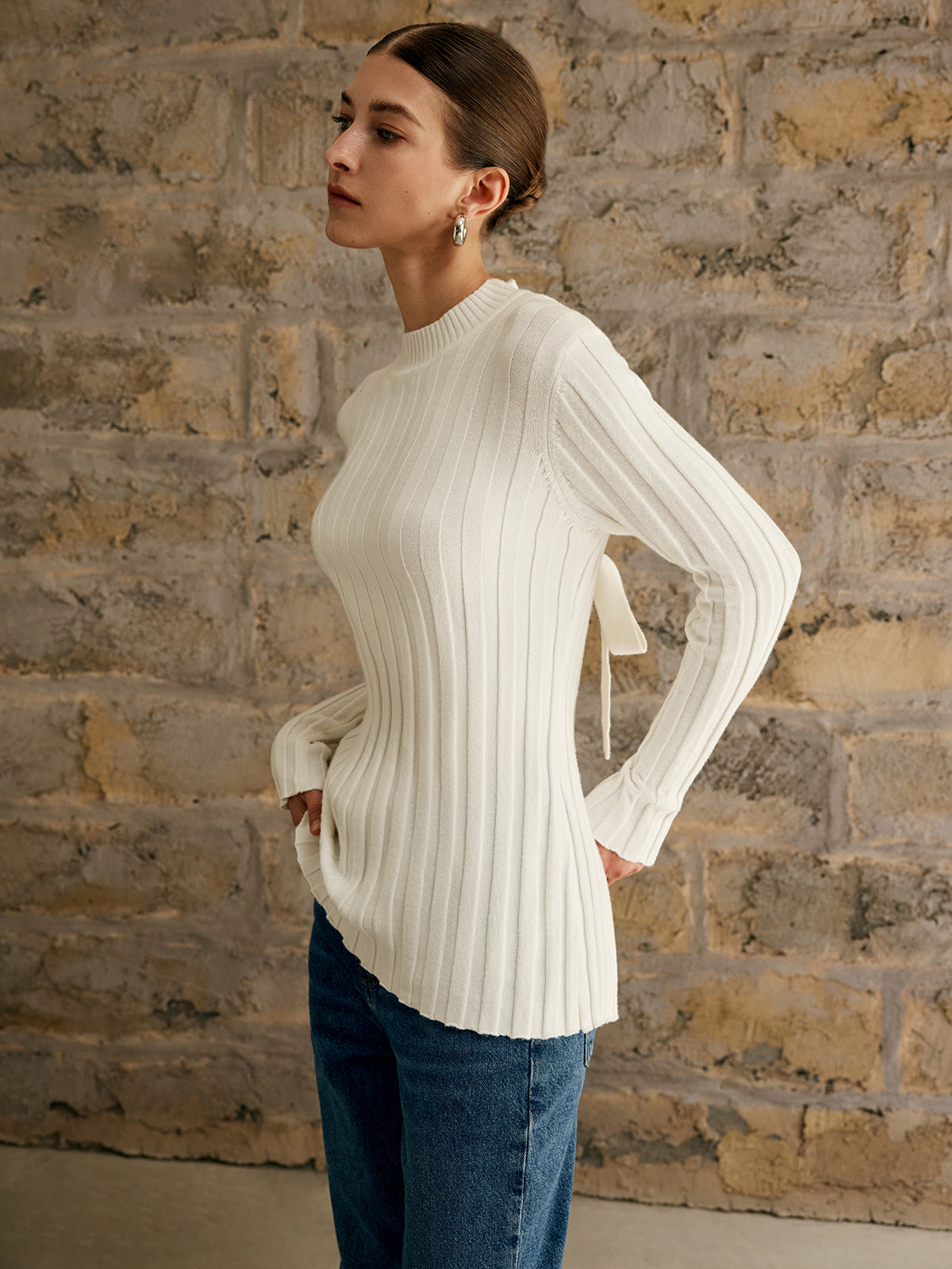 Tie Open Back Knit Top Shine Aura