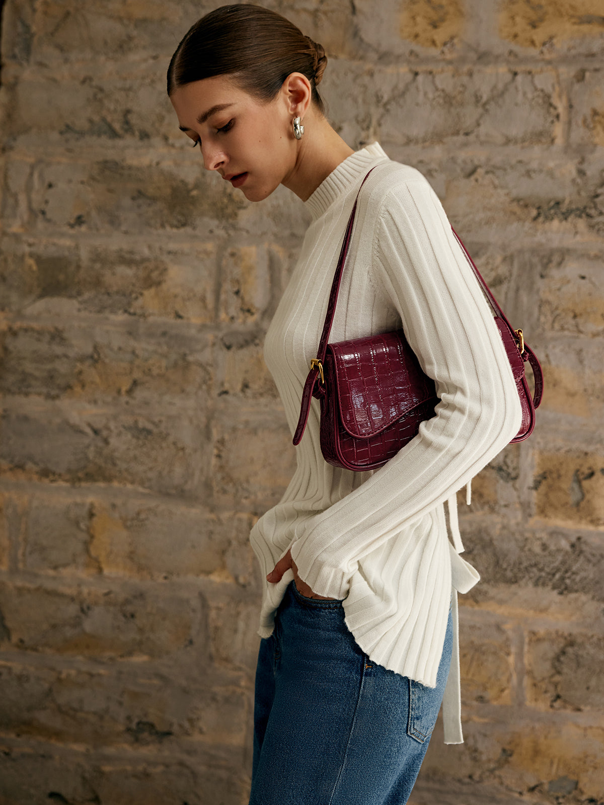 Tie Open Back Knit Top Shine Aura
