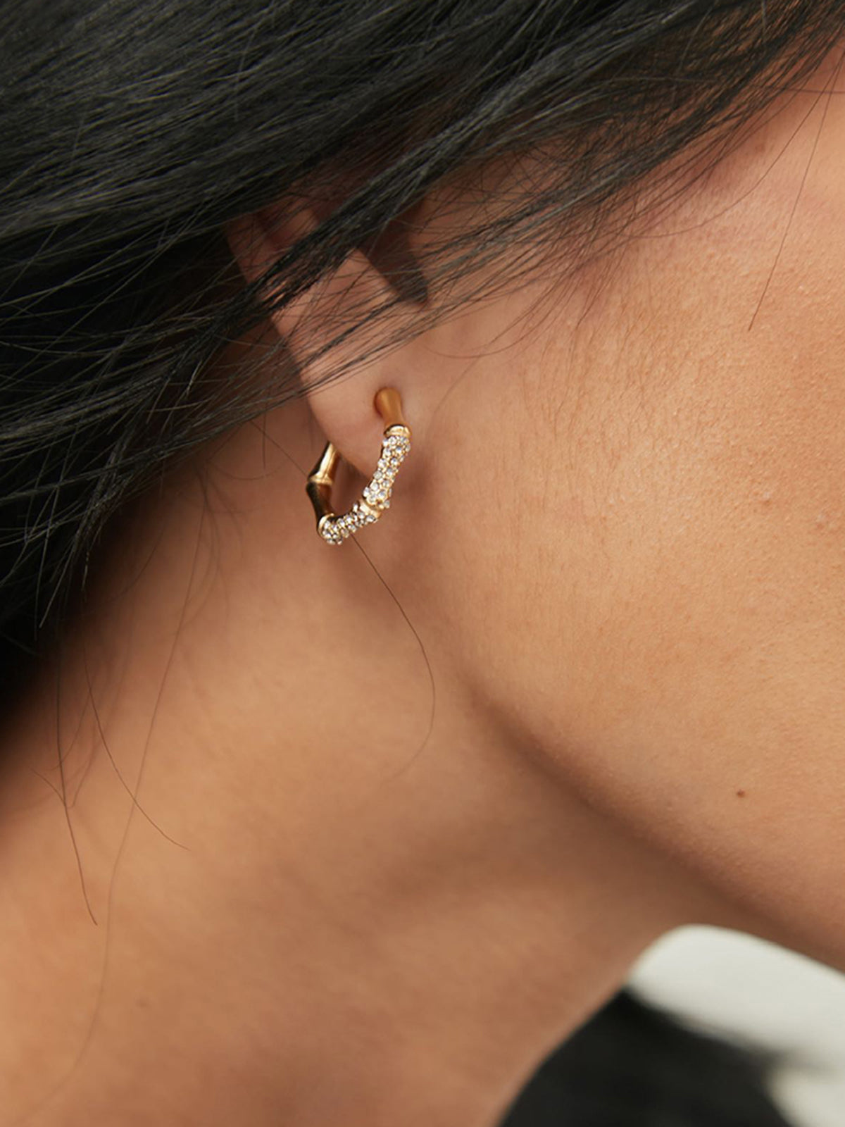 Bamboo Rhinestone Hoop Earrings Shine Aura