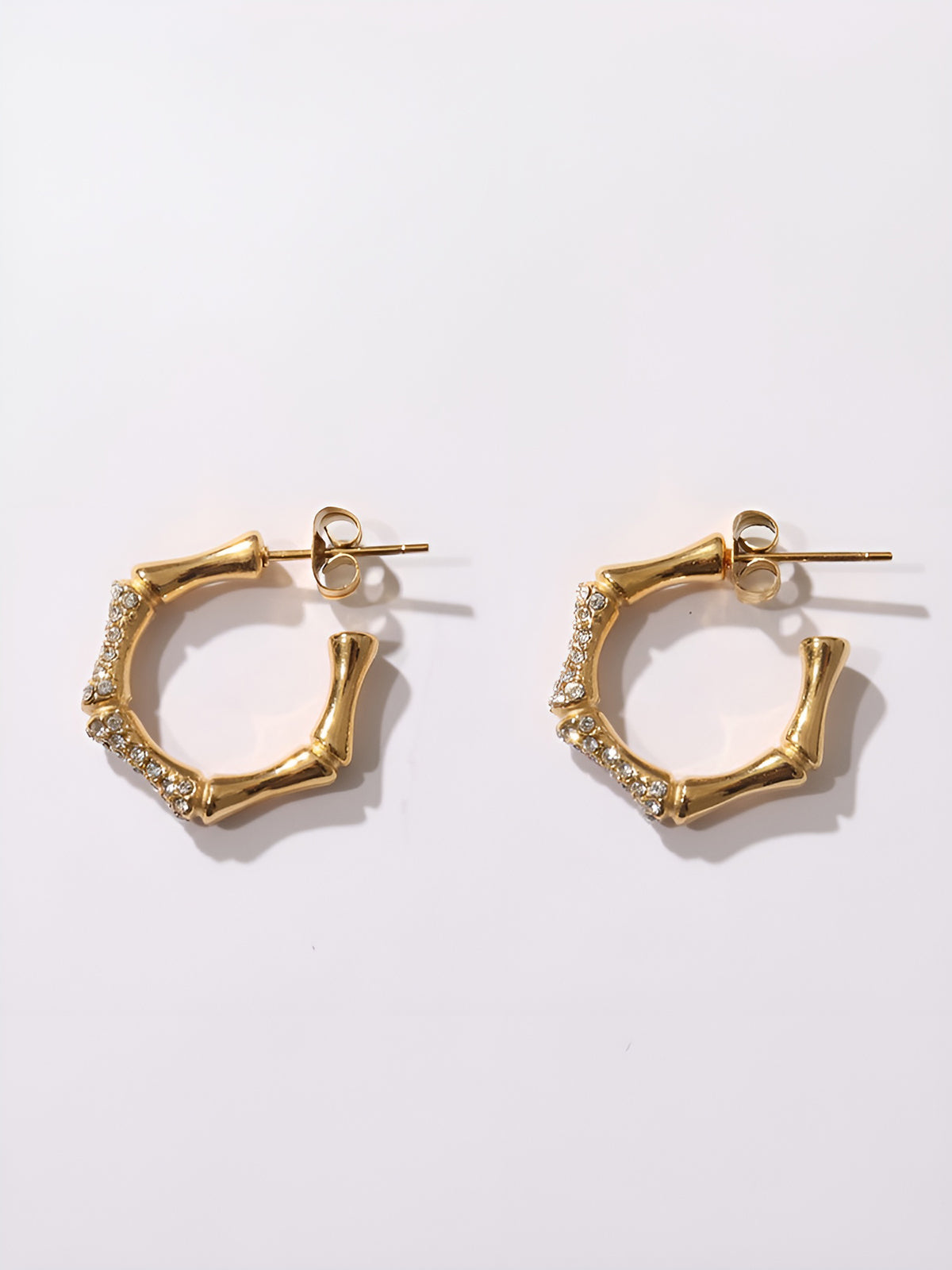 Bamboo Rhinestone Hoop Earrings Shine Aura