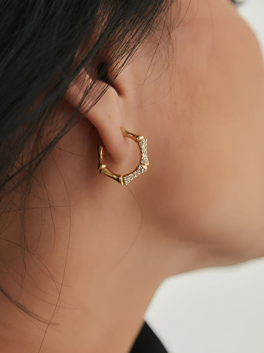 Bamboo Rhinestone Hoop Earrings Shine Aura