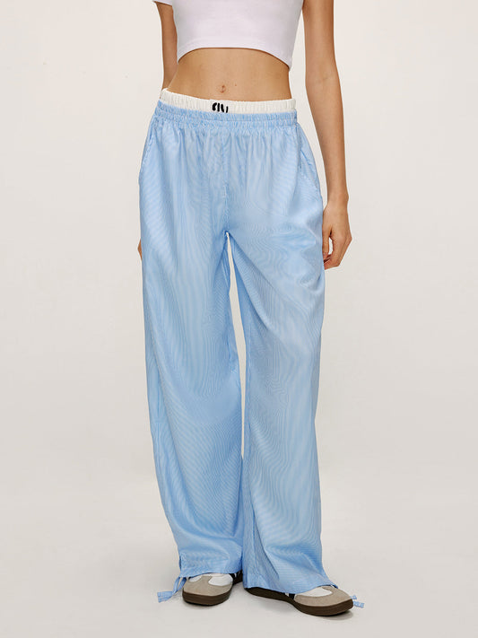 Patchwork Pinstripe Wide-Leg Pants Shine Aura