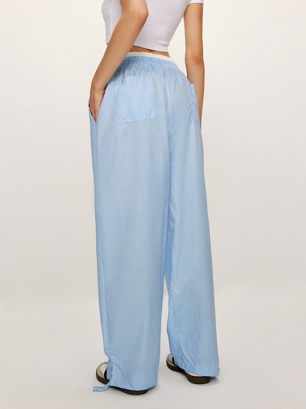 Patchwork Pinstripe Wide-Leg Pants Shine Aura