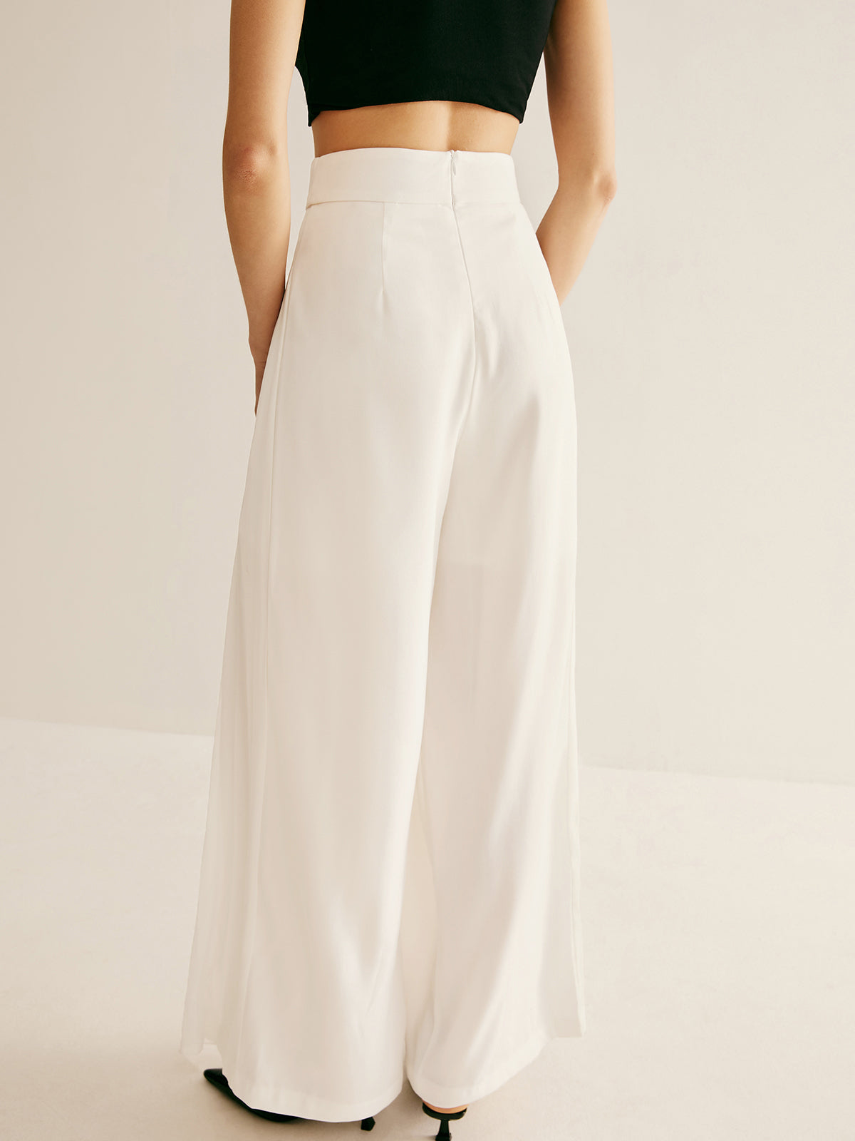 Pleated Zipper Semi-Sheer Pants Shine Aura