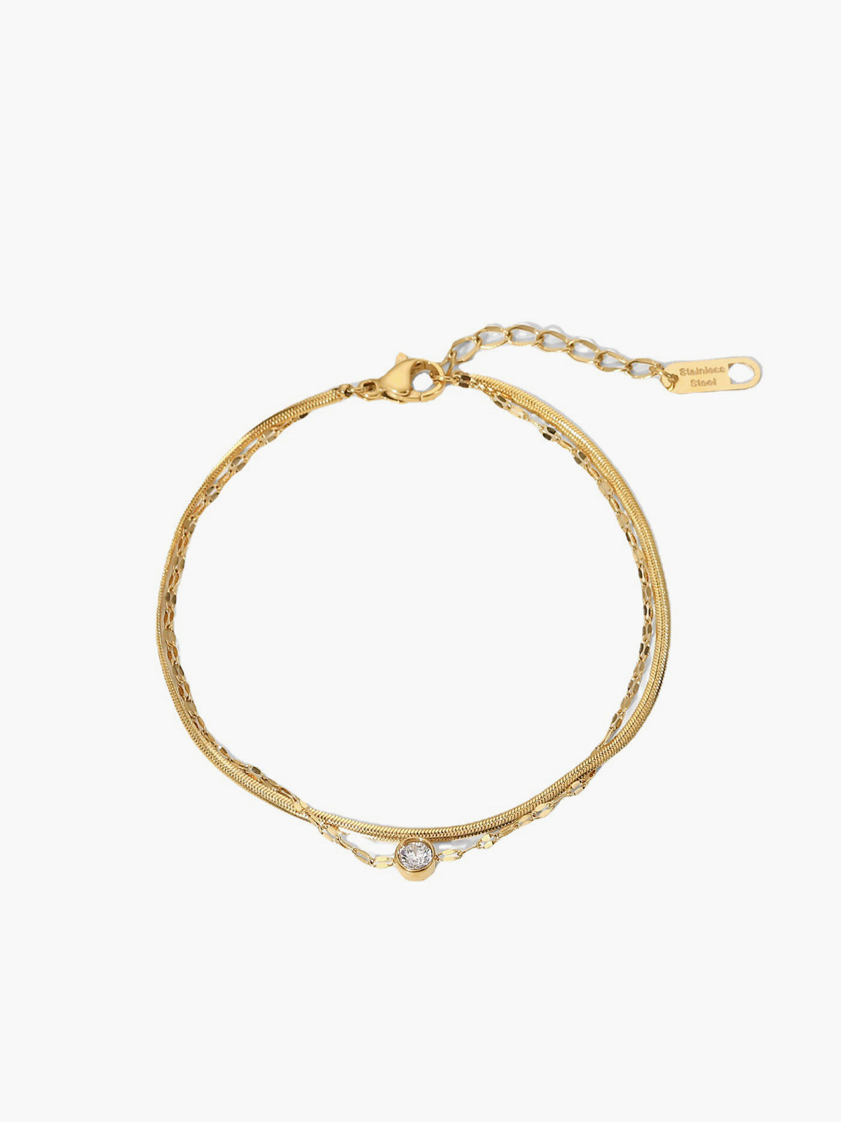 Golden Double Chains Rhinestone Bracelet Shine Aura