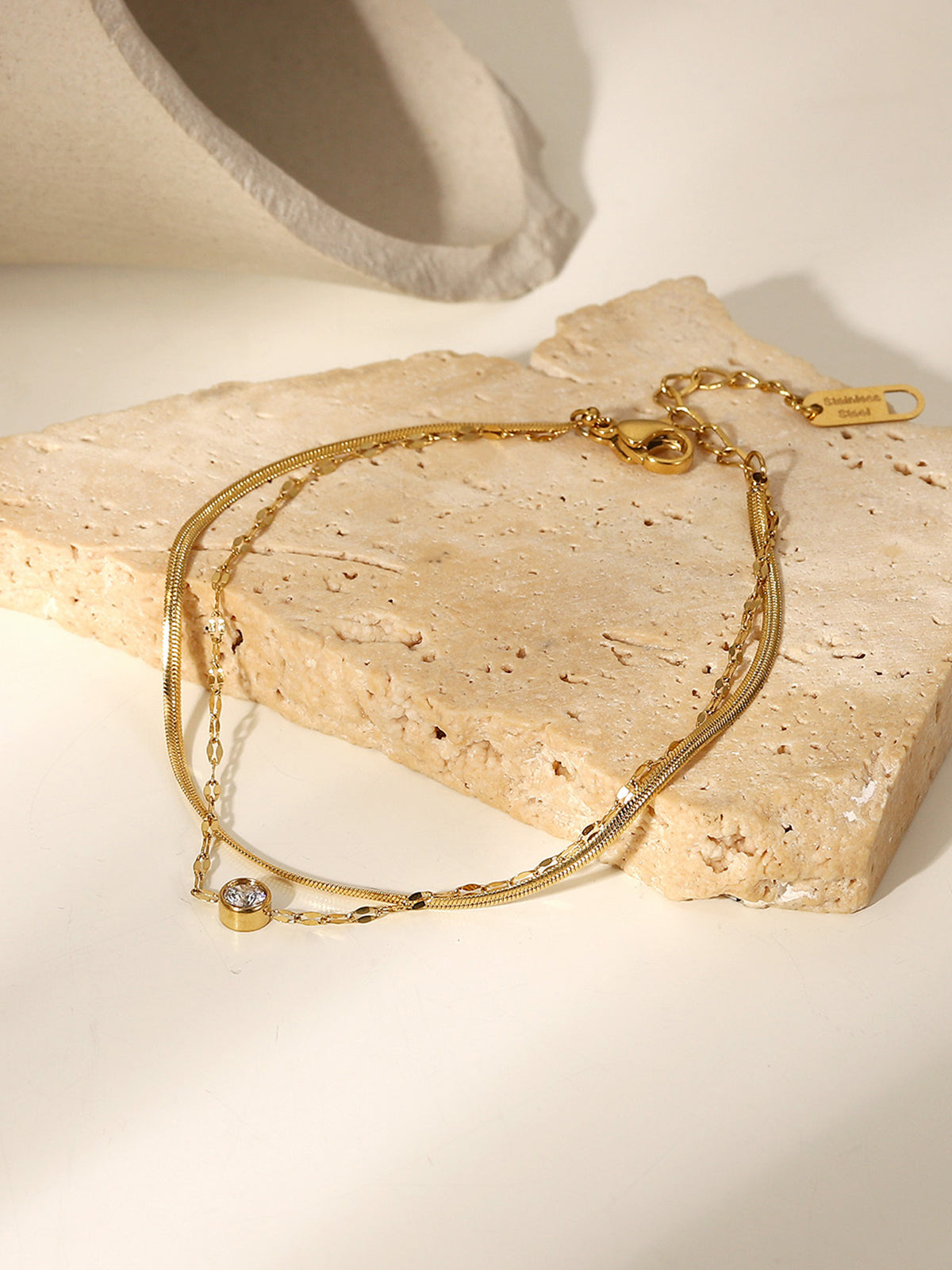 Golden Double Chains Rhinestone Bracelet Shine Aura
