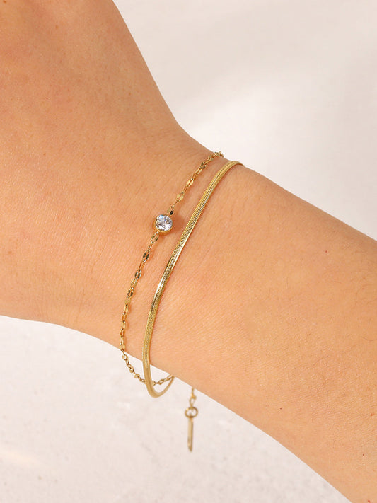 Golden Double Chains Rhinestone Bracelet Shine Aura